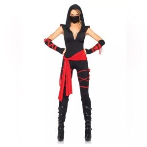 Women Deadly Ninja Jumpsuit Costume - Black and Red